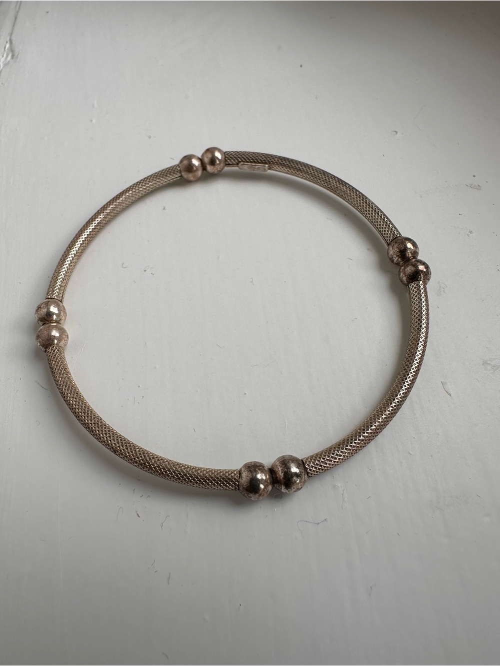 Italy Sterling Silver 925 Mesh Bangle Bracelet with Bead Accents